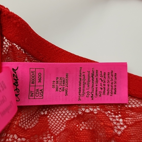 ⭐️2/ $40⭐️La Senza Beyond Sexy Classic Plunge Red Lace Push Up Bra 36DD - Picture 8 of 13